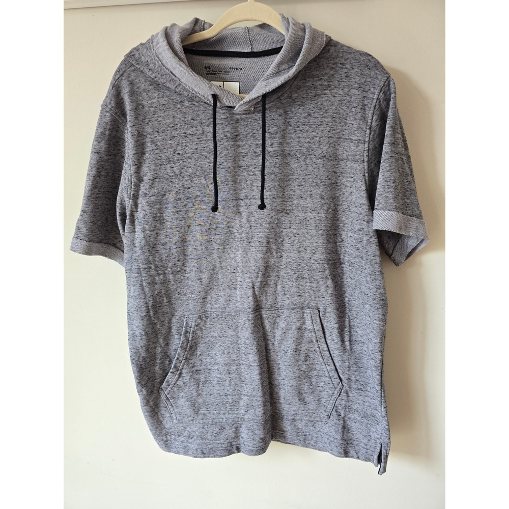 Under Armour Mens Short Sleeve Hoodie Gray Space Dye Pullover Loose Fit Large